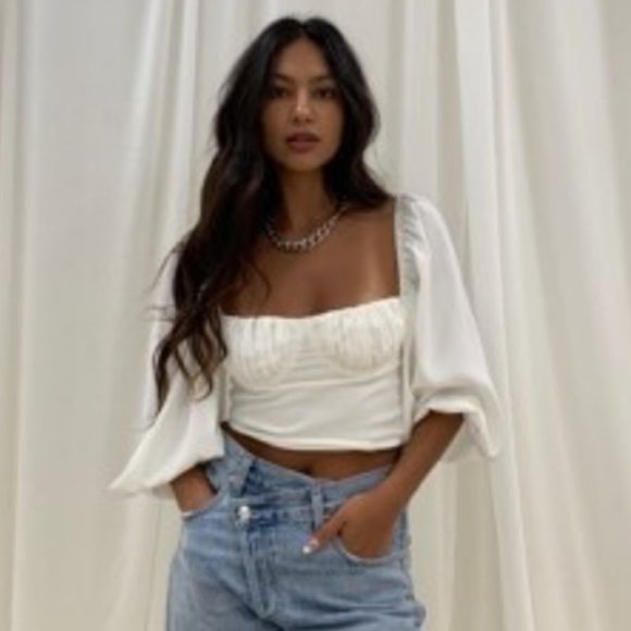 Tops - Give Me Romance Top White Puff Sleeves